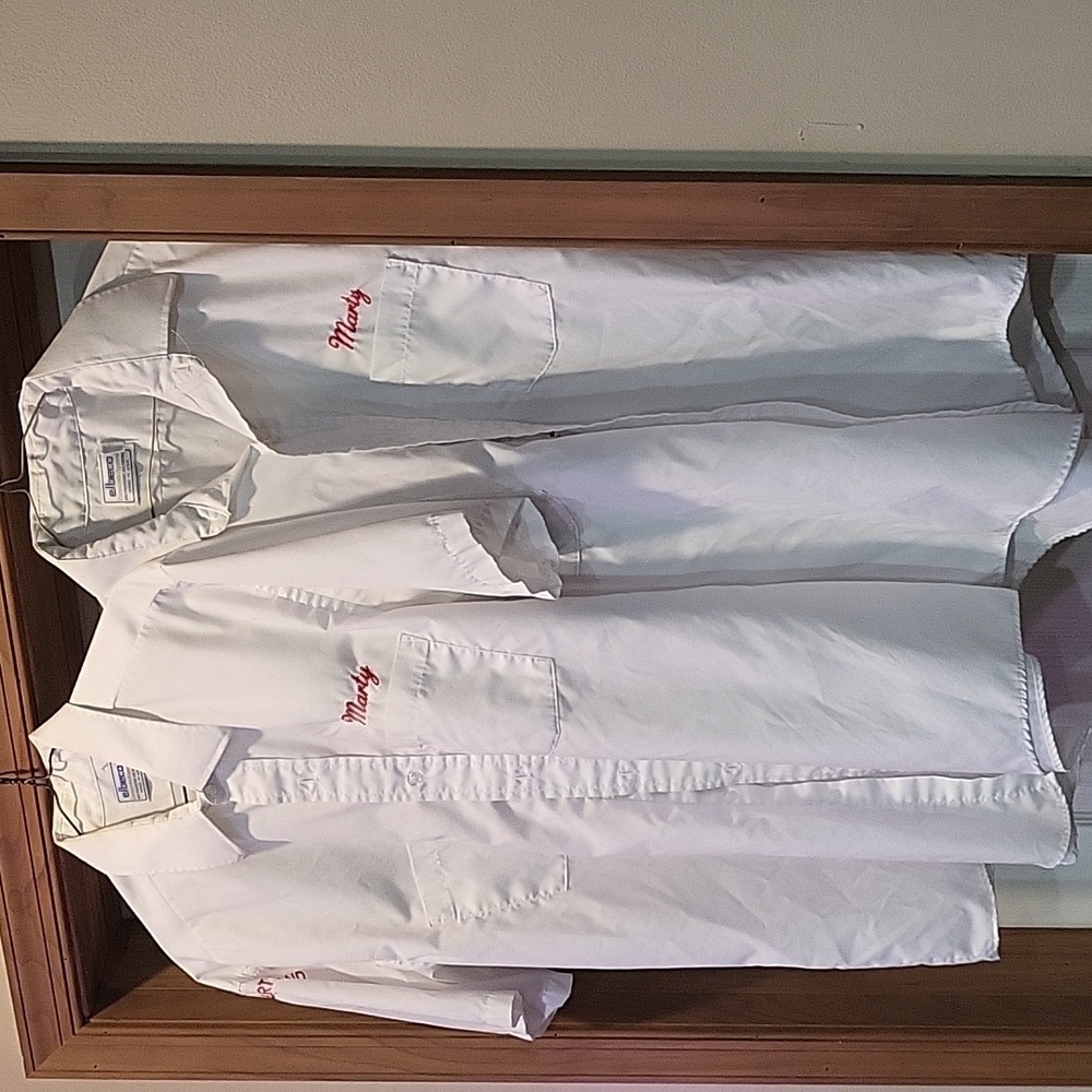 VINTAGE Set of 2  WHITE BOWLING BUTTON UP SHIRT Rajah Temple Reading Pa Concert